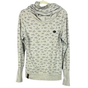 Naketano Brave New World Light Gray Paper Boat Double Cowl Neck Large Pullover